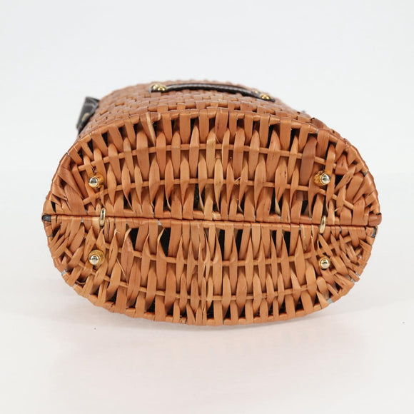 FENDI Straw Bag Hand Bag Raffia Brown Gold Auth 134439V