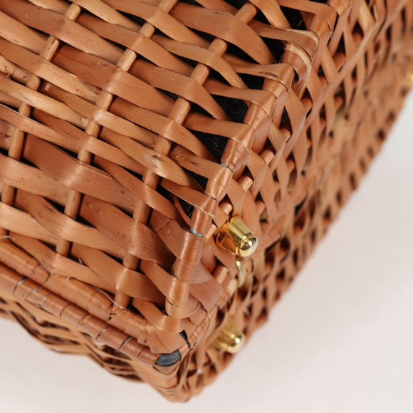 FENDI Straw Bag Hand Bag Raffia Brown Gold Auth 134439V