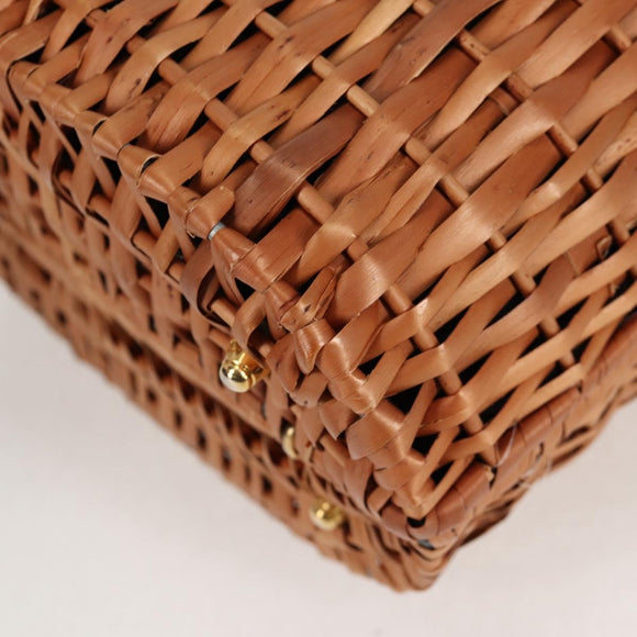 FENDI Straw Bag Hand Bag Raffia Brown Gold Auth 134439V