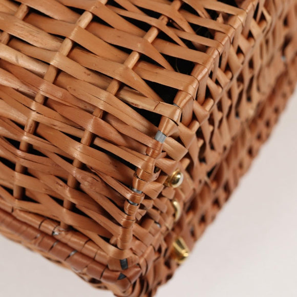 FENDI Straw Bag Hand Bag Raffia Brown Gold Auth 134439V