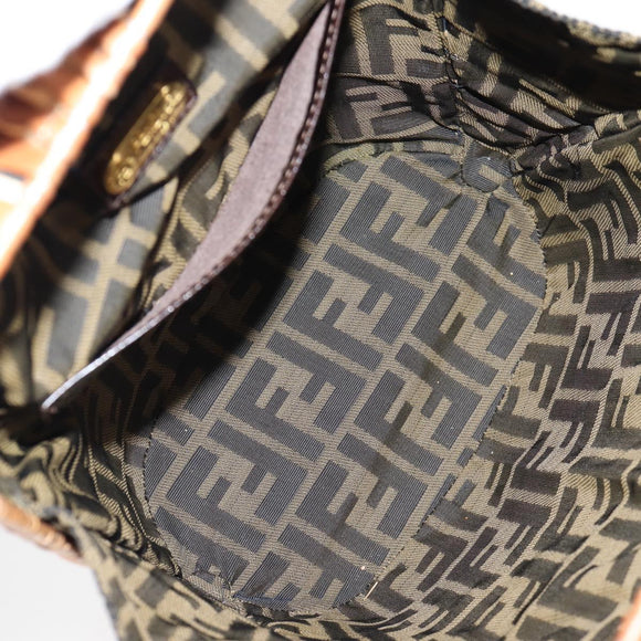 FENDI Straw Bag Hand Bag Raffia Brown Gold Auth 134439V