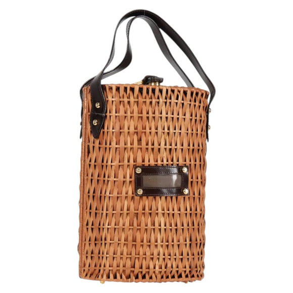 FENDI Stro Tas Handtas Raffia Bruin Goud Auth 134439V