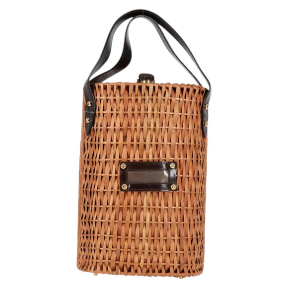 FENDI Straw Bag Hand Bag Raffia Brown Gold Auth 134439V