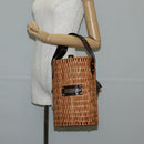 FENDI Straw Bag Hand Bag Raffia Brown Gold Auth 134439V-23