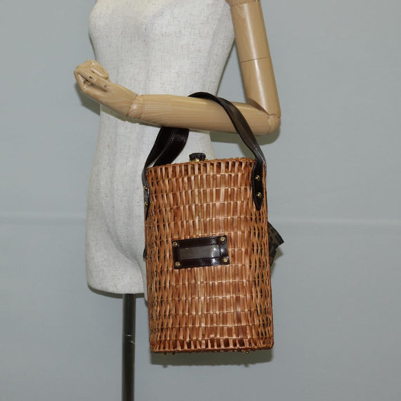 FENDI Straw Bag Hand Bag Raffia Brown Gold Auth 134439V