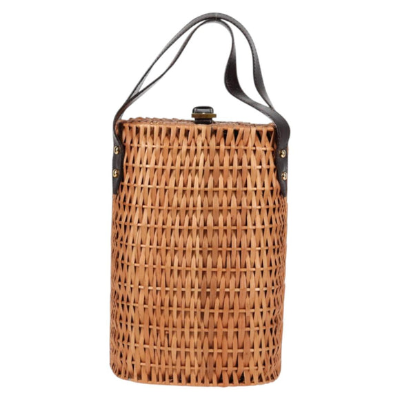 FENDI Stro Tas Handtas Raffia Bruin Goud Auth 134439V