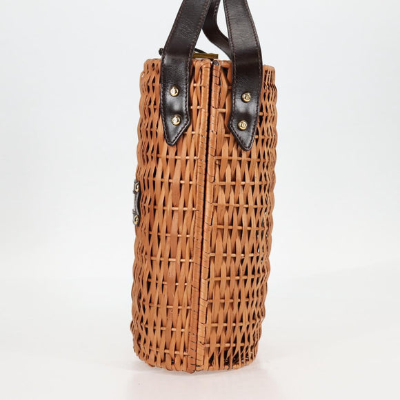 FENDI Straw Bag Hand Bag Raffia Brown Gold Auth 134439V