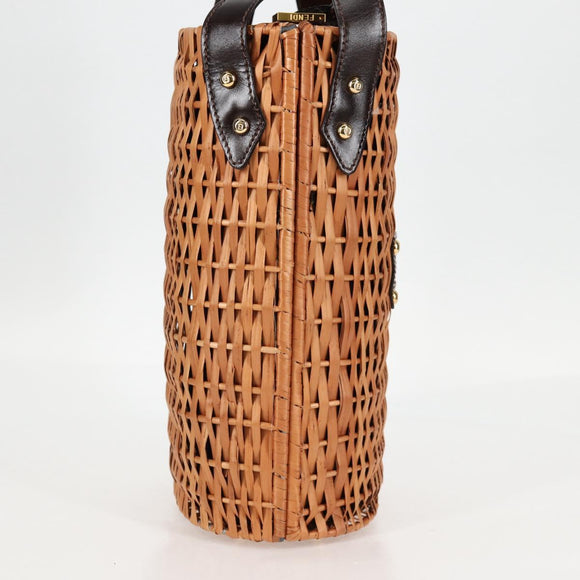 FENDI Stro Tas Handtas Raffia Bruin Goud Auth 134439V