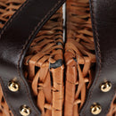 FENDI Straw Bag Hand Bag Raffia Brown Gold Auth 134439V-5