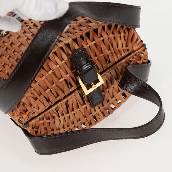 FENDI Straw Bag Hand Bag Raffia Brown Gold Auth 134439V