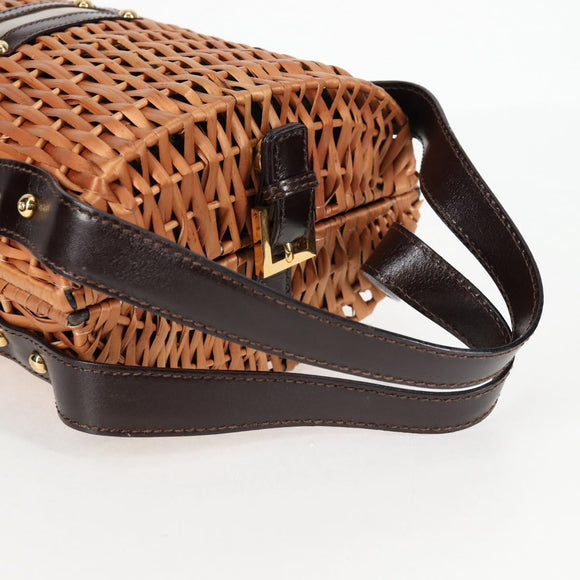 FENDI Straw Bag Hand Bag Raffia Brown Gold Auth 134439V