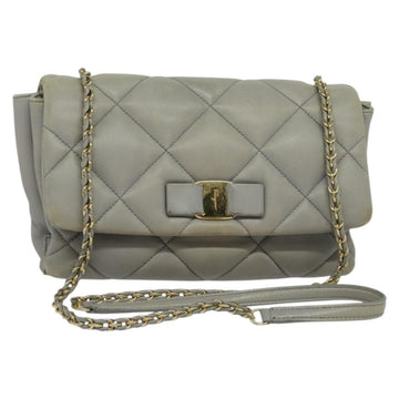 Salvatore Ferragamo Chain Vala Shoulder Bag Leather Gray Gold Auth 134452