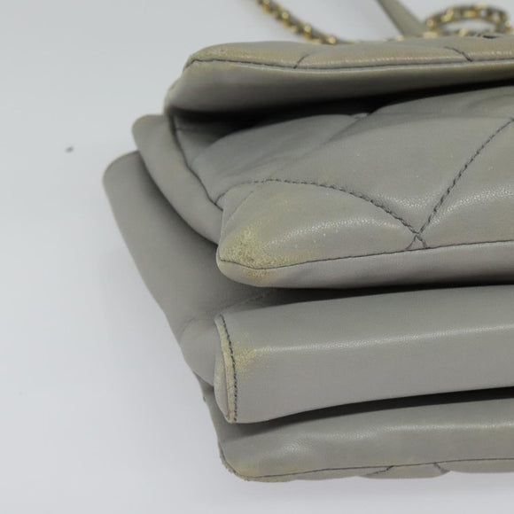 Salvatore Ferragamo Chain Vala Shoulder Bag Leather Gray Gold Auth 134452