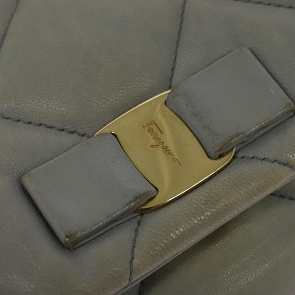 Salvatore Ferragamo Chain Vala Shoulder Bag Leather Gray Gold Auth 134452