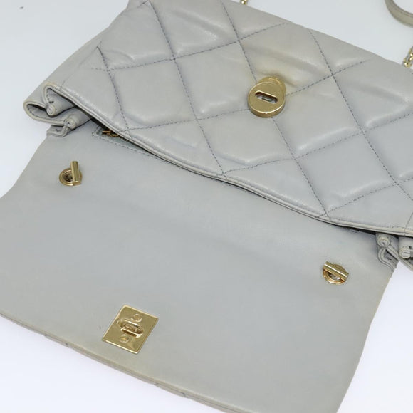 Salvatore Ferragamo Chain Vala Shoulder Bag Leather Gray Gold Auth 134452