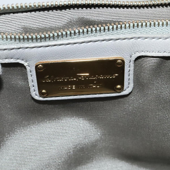 Salvatore Ferragamo Chain Vala Shoulder Bag Leather Gray Gold Auth 134452