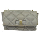 Salvatore Ferragamo Chain Vala Shoulder Bag Leather Gray Gold Auth 134452-13