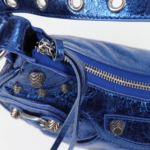 BALENCIAGA Luka Goal Shoulder Bag Leather Blue Silver 671309 Auth 134466SAM