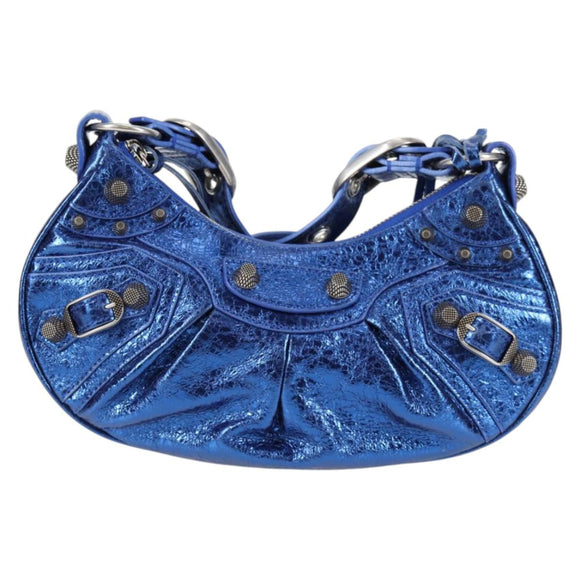 BALENCIAGA Luka Goal Shoulder Bag Leather Blue Silver 671309 Auth 134466M