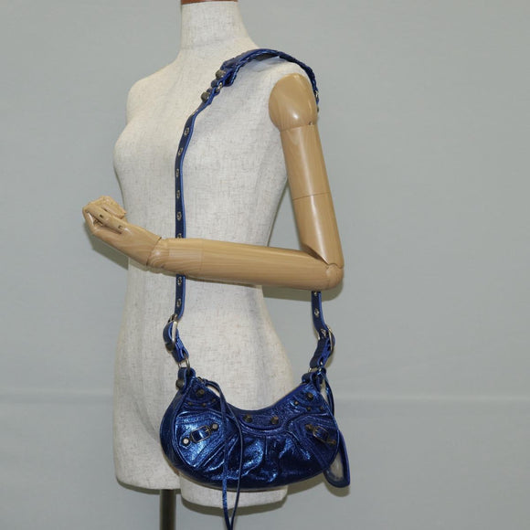 BALENCIAGA Luka Goal Shoulder Bag Leather Blue Silver 671309 Auth 134466M