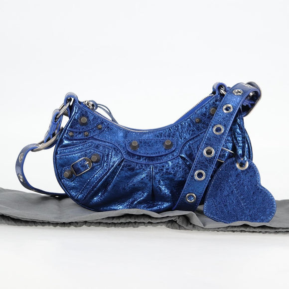 BALENCIAGA Luka Goal Shoulder Bag Leather Blue Silver 671309 Auth 134466M