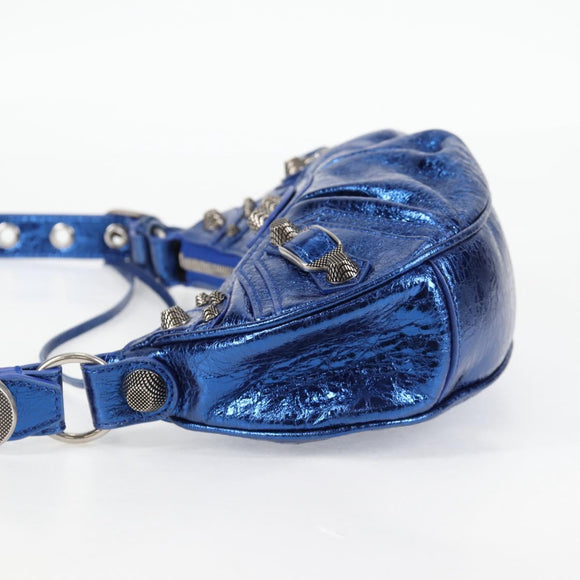 BALENCIAGA Luka Goal Shoulder Bag Leather Blue Silver 671309 Auth 134466SAM