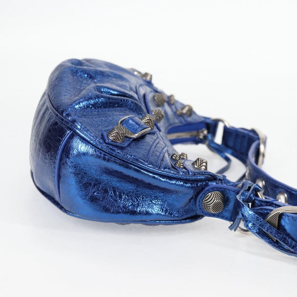 BALENCIAGA Luka Goal Shoulder Bag Leather Blue Silver 671309 Auth 134466M
