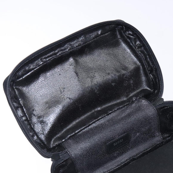 GUCCI Vanity Cosmetic Pouch Suede Black Silver 032 1705 0140 Auth 134479
