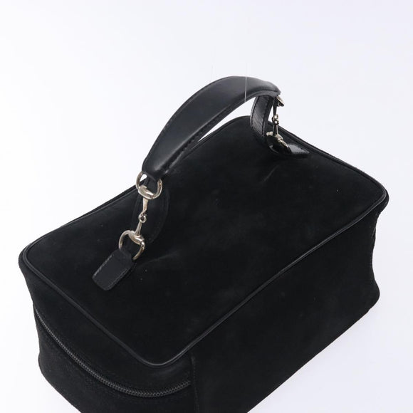 GUCCI Vanity Cosmetic Pouch Suede Black Silver 032 1705 0140 Auth 134479