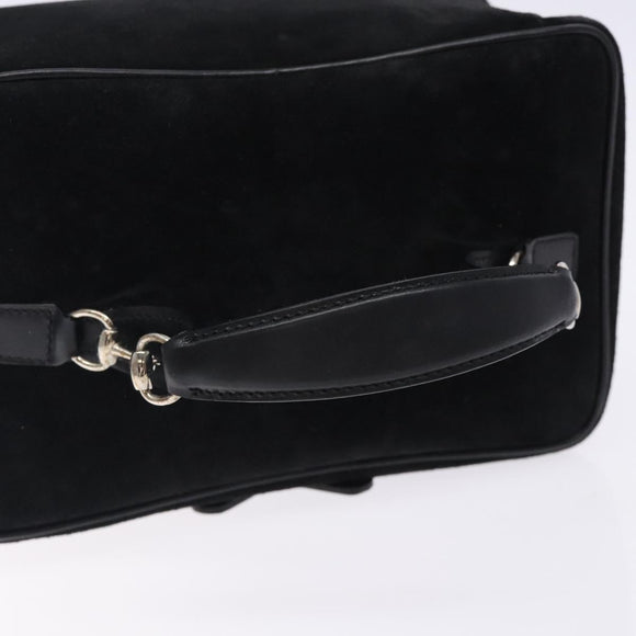 GUCCI Vanity Cosmetic Pouch Suede Black Silver 032 1705 0140 Auth 134479