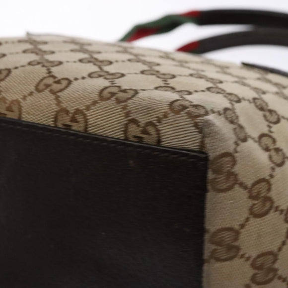 GUCCI GG Canvas Web Sherry Line Hand Bag Beige Red Green 131228 Auth 134493