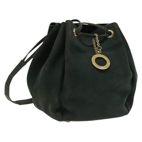 CELINE Shoulder Bag Leather Green Gold Auth 134496