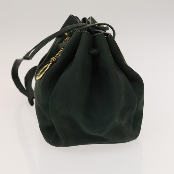 CELINE Shoulder Bag Leather Green Gold Auth 134496