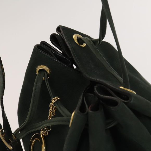 CELINE Shoulder Bag Leather Green Gold Auth 134496