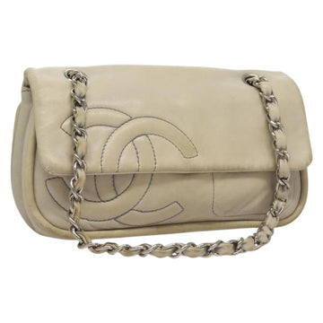 CHANEL Chain Shoulder Bag Lamb Skin Ivory Silver CC Auth 134523
