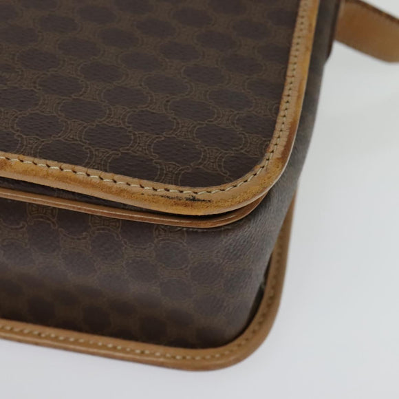 CELINE Macadam Canvas Shoulder Bag PVC Leather Brown Gold Auth 134526