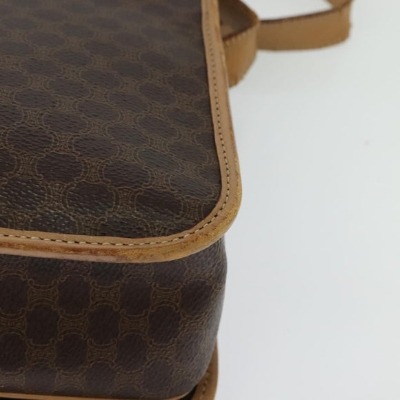 CELINE Macadam Canvas Shoulder Bag PVC Leather Brown Gold Auth 134526