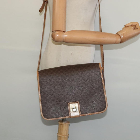 CELINE Macadam Canvas Shoulder Bag PVC Leather Brown Gold Auth 134526