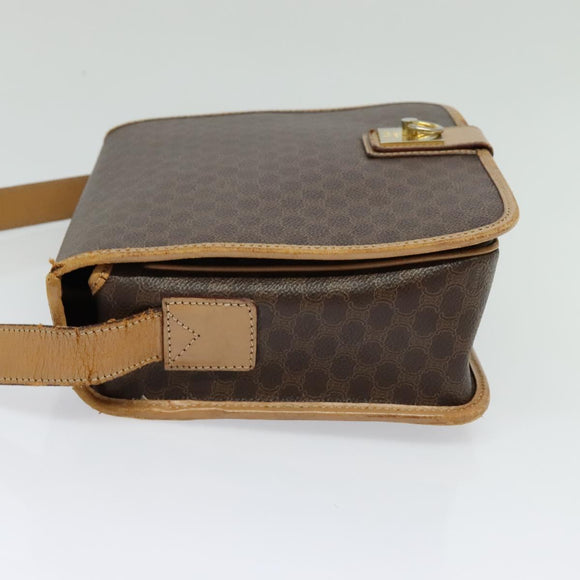 CELINE Macadam Canvas Shoulder Bag PVC Leather Brown Gold Auth 134526