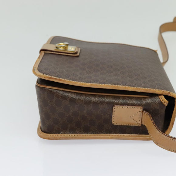 CELINE Macadam Canvas Shoulder Bag PVC Leather Brown Gold Auth 134526