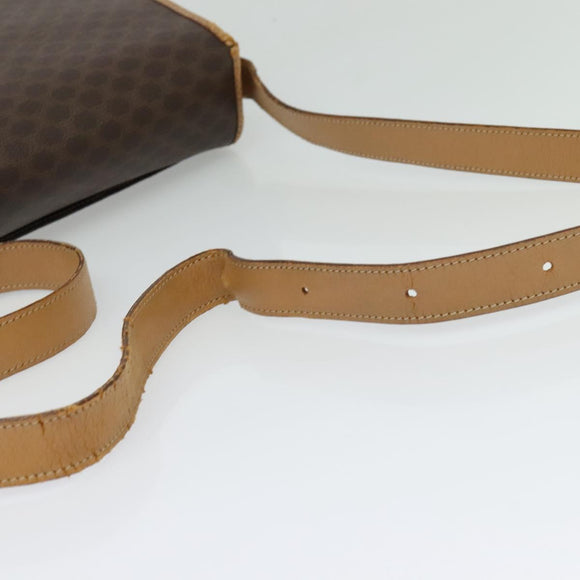 CELINE Macadam Canvas Shoulder Bag PVC Leather Brown Gold Auth 134526