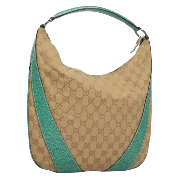 GUCCI GG Canvas Shoulder Bag Beige Silver 124357 Auth 134529