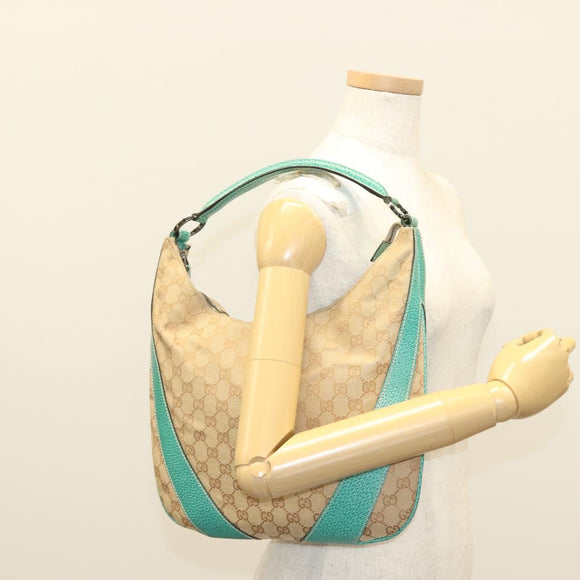 GUCCI GG Canvas Shoulder Bag Beige Silver 124357 Auth 134529