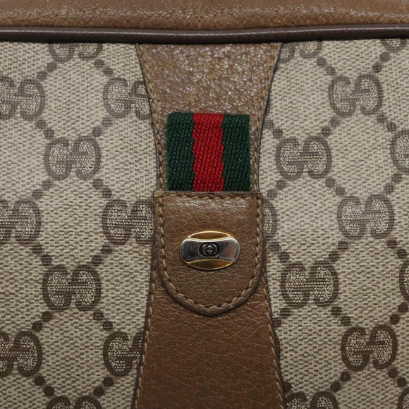 GUCCI GG Supreme Web Sherry Line Clutch Bag PVC Beige Gold 89 01 034 Auth 134532