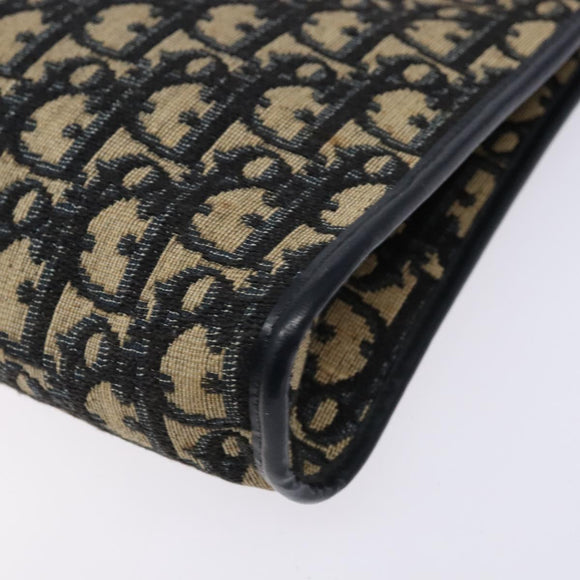 Christian Dior Trotter Canvas Shoulder Bag Navy Gold Auth 134568