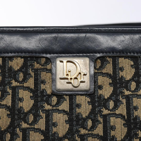 Christian Dior Trotter Canvas Shoulder Bag Navy Gold Auth 134568