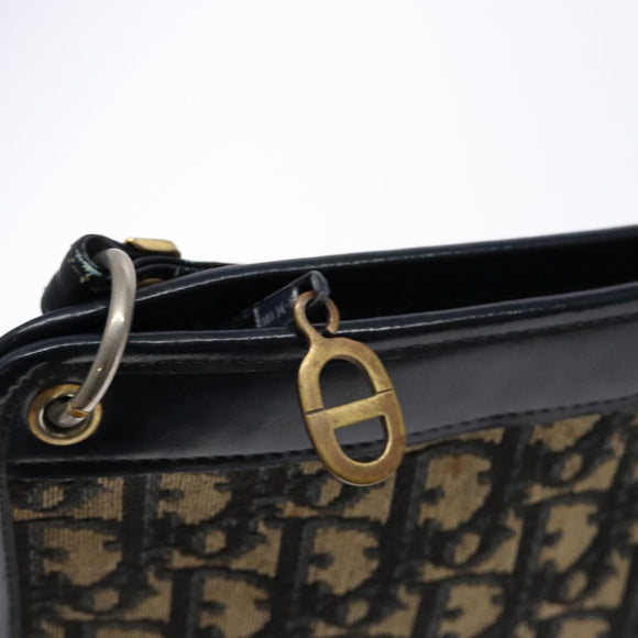 Christian Dior Trotter Canvas Shoulder Bag Navy Gold Auth 134568