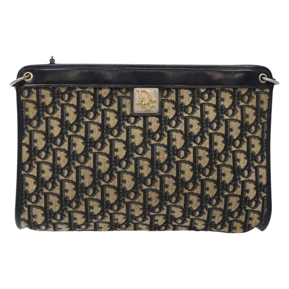 Christian Dior Trotter Canvas Shoulder Bag Navy Gold Auth 134568