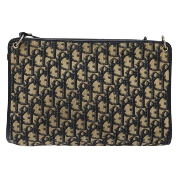 Christian Dior Trotter Canvas Shoulder Bag Navy Gold Auth 134568