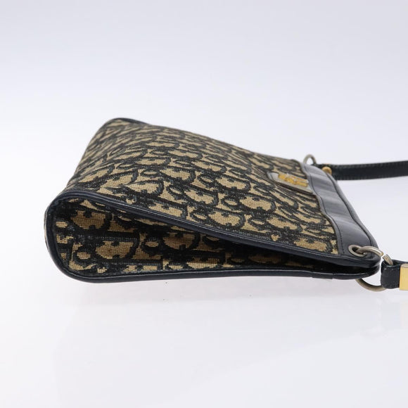 Christian Dior Trotter Canvas Shoulder Bag Navy Gold Auth 134568